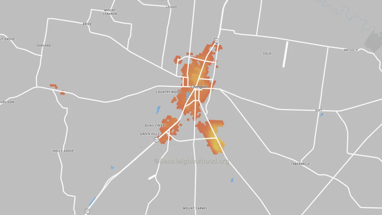 Bike Grade map of Covington, TN