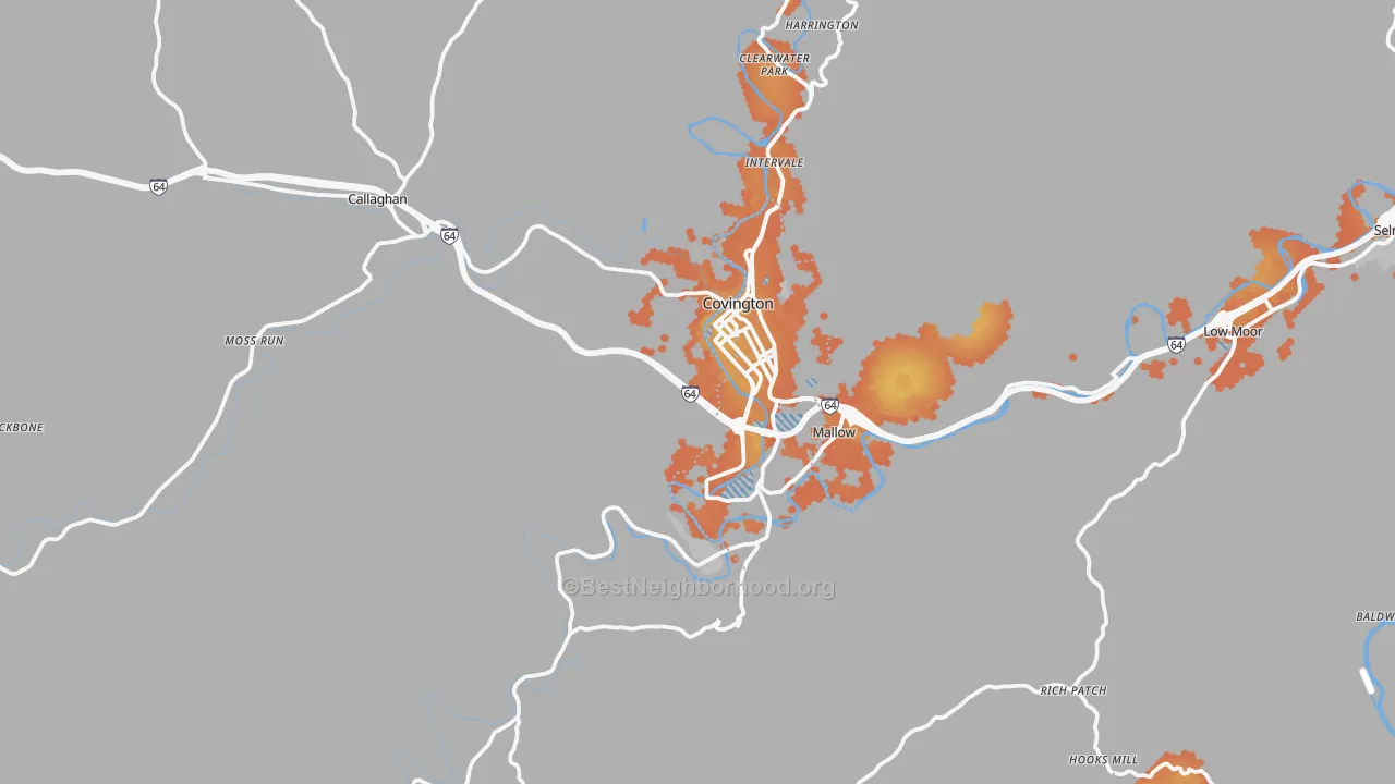 Bike Grade map of Covington, VA