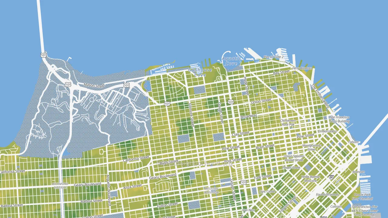Bike Grade map of Cow Hollow, San Francisco, CA