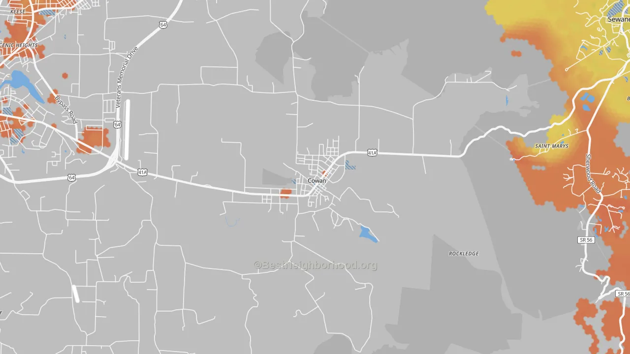 Bike Grade map of Cowan, TN