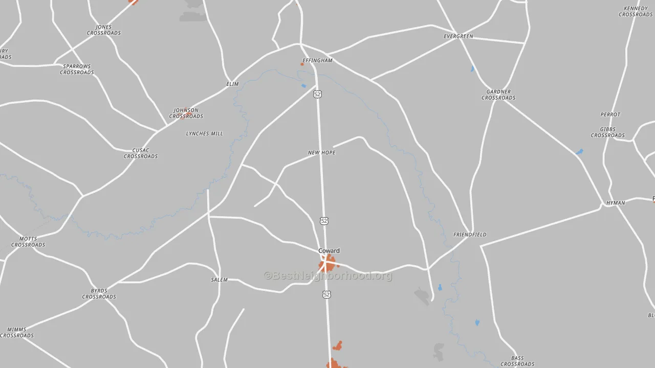 Bike Grade map of Coward, SC