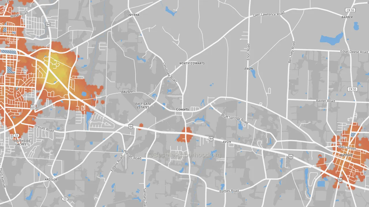 Bike Grade map of Cowarts, AL