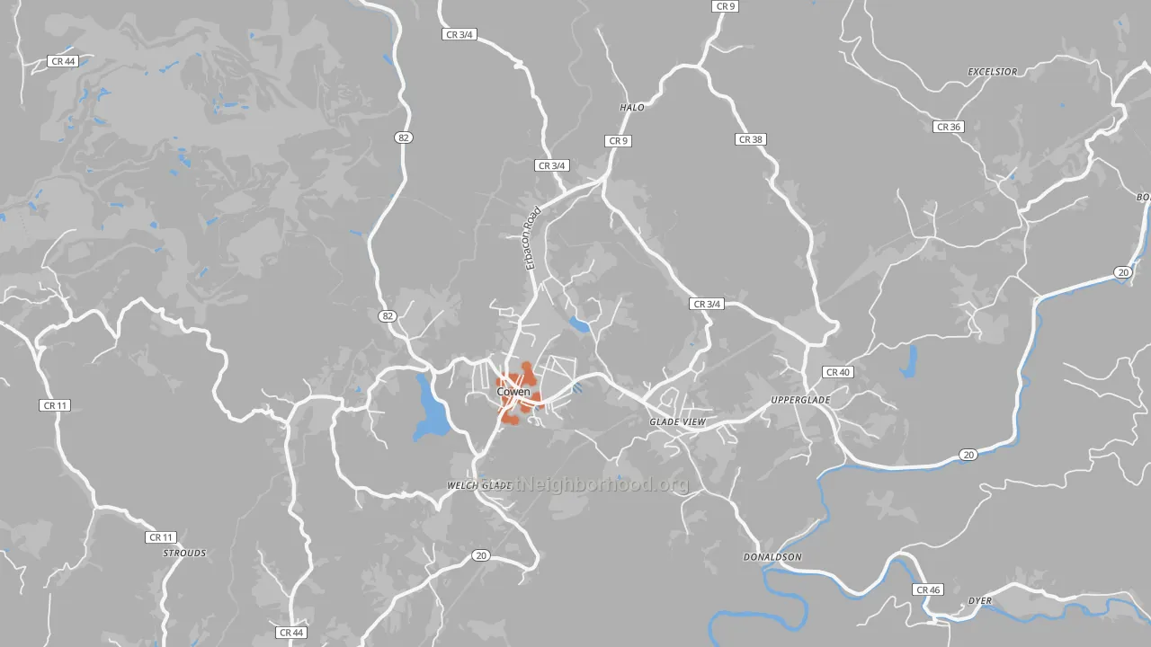 Bike Grade map of Cowen, WV