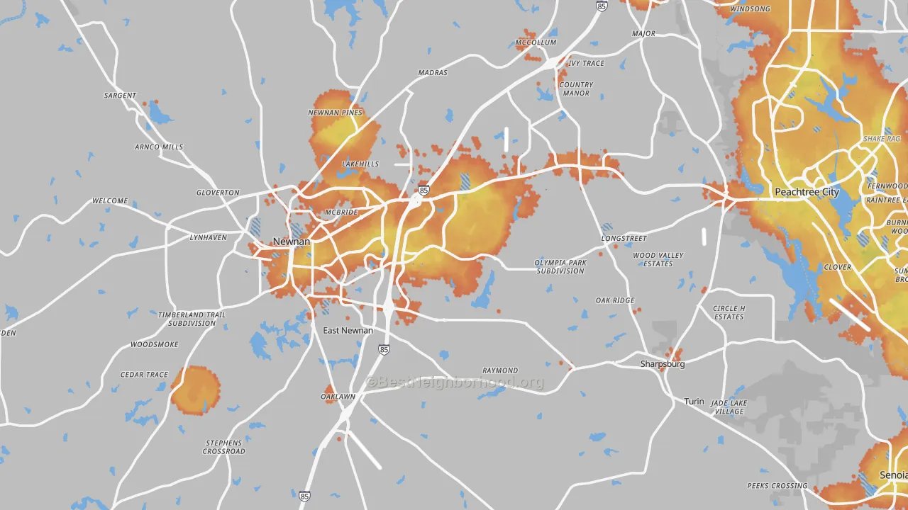 Bike Grade map of Coweta County, GA