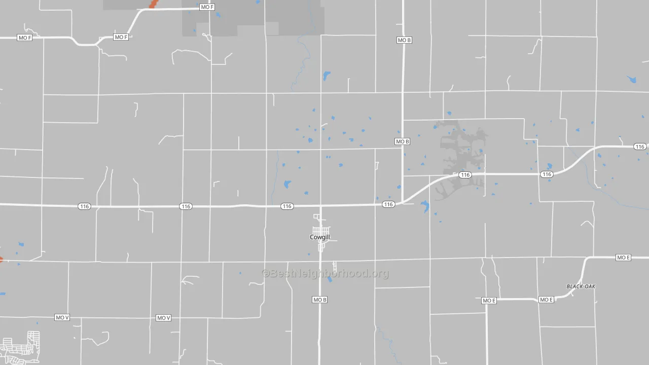 Bike Grade map of Cowgill, MO