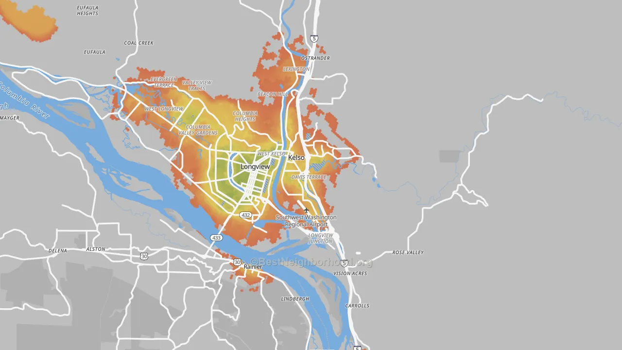 Bike Grade map of Cowlitz County, WA