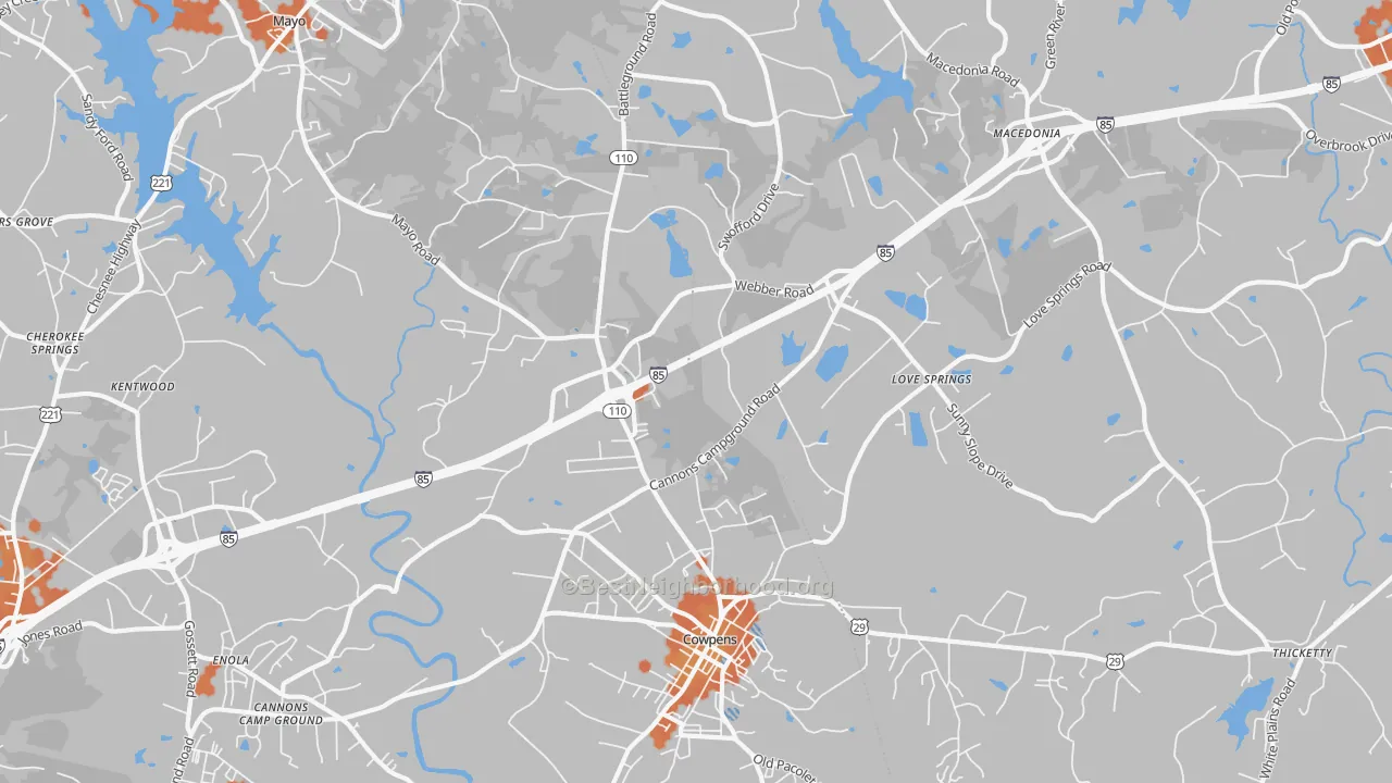 Bike Grade map of Cowpens, SC