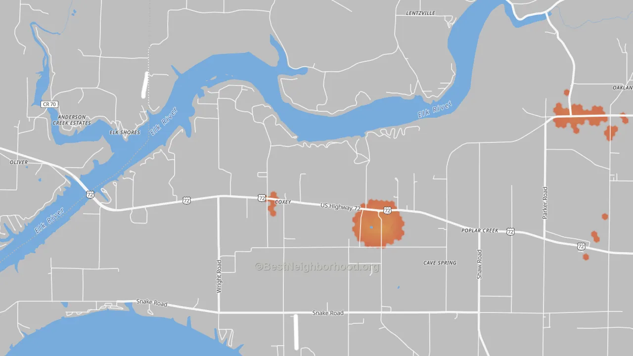 Bike Grade map of Coxey, AL