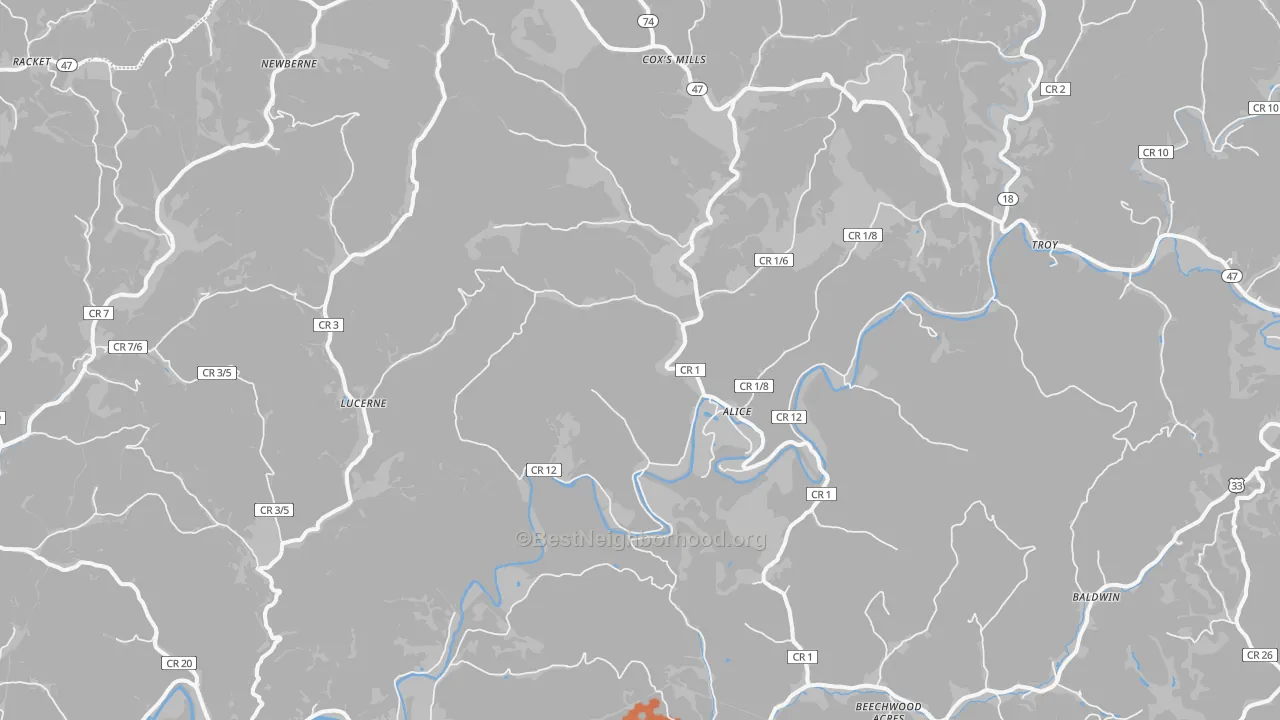 Bike Grade map of Coxs Mills, WV