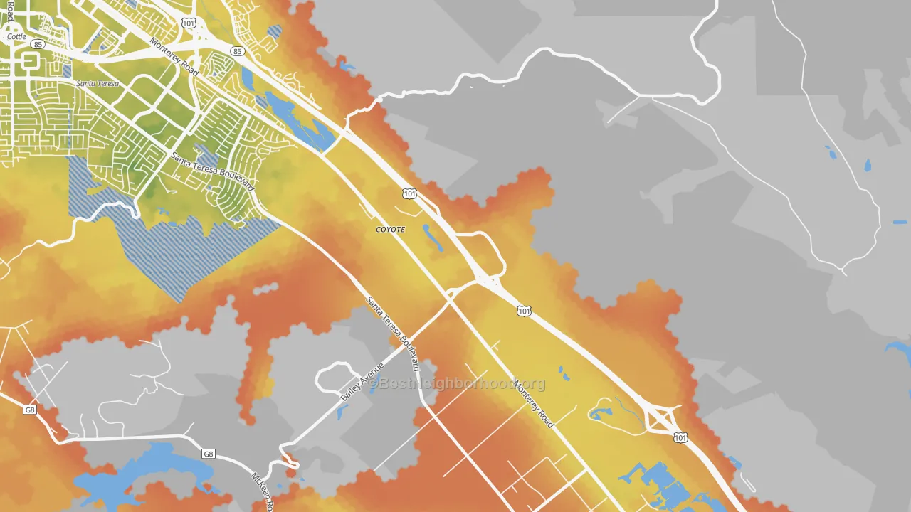 Bike Grade map of Coyote, CA