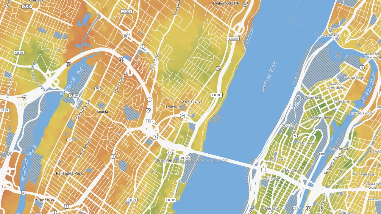 Bike Grade map of Coytesville, Fort Lee, NJ