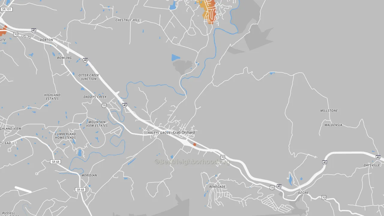 Bike Grade map of Crab Orchard, TN