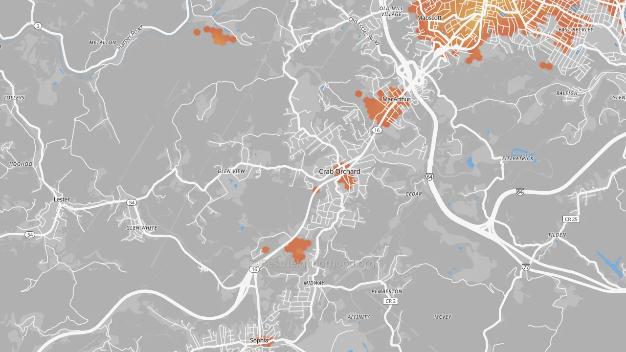 Bike Grade map of Crab Orchard, WV