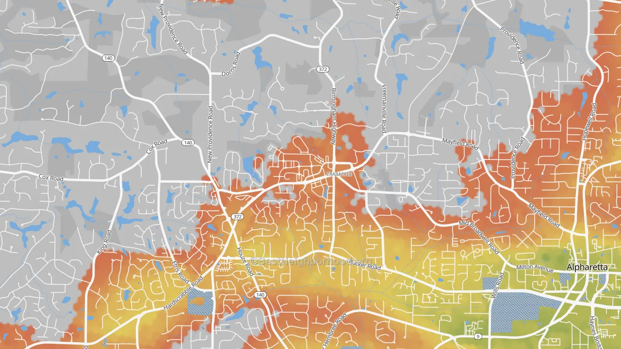 Bike Grade map of Crabapple, Milton, GA