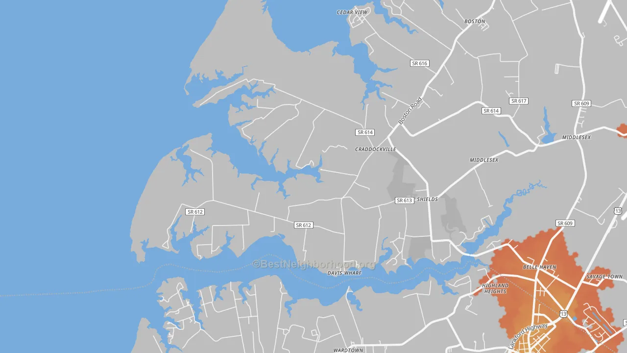 Bike Grade map of Craddockville, VA