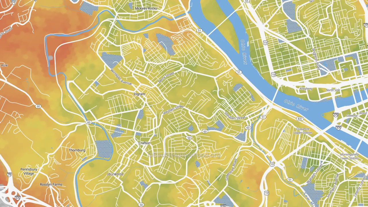 Bike Grade map of Crafton Heights, Pittsburgh, PA