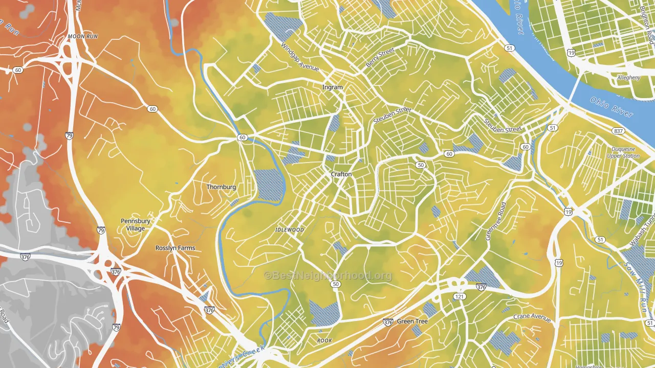 Bike Grade map of Crafton, PA