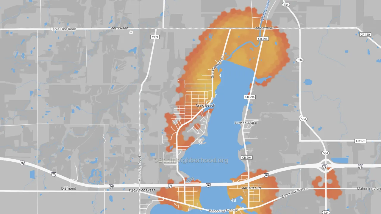 Bike Grade map of Craig Beach, OH