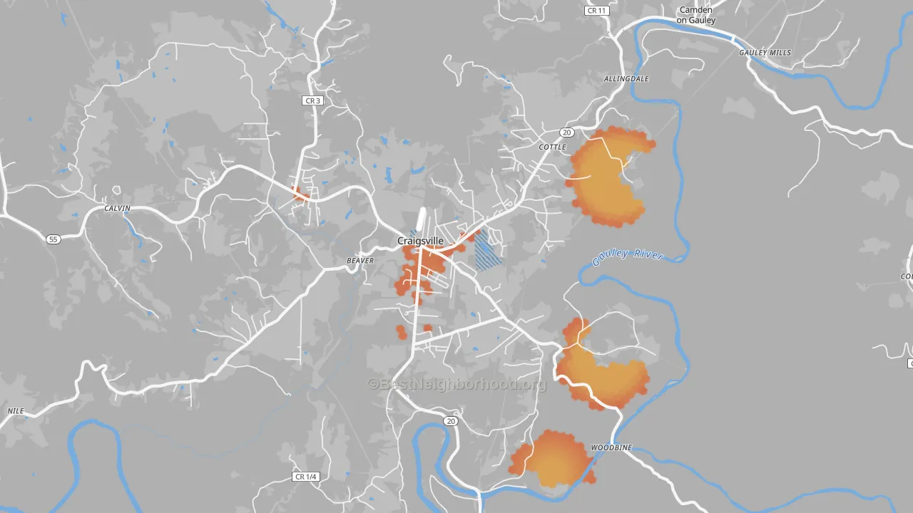 Bike Grade map of Craigsville, WV