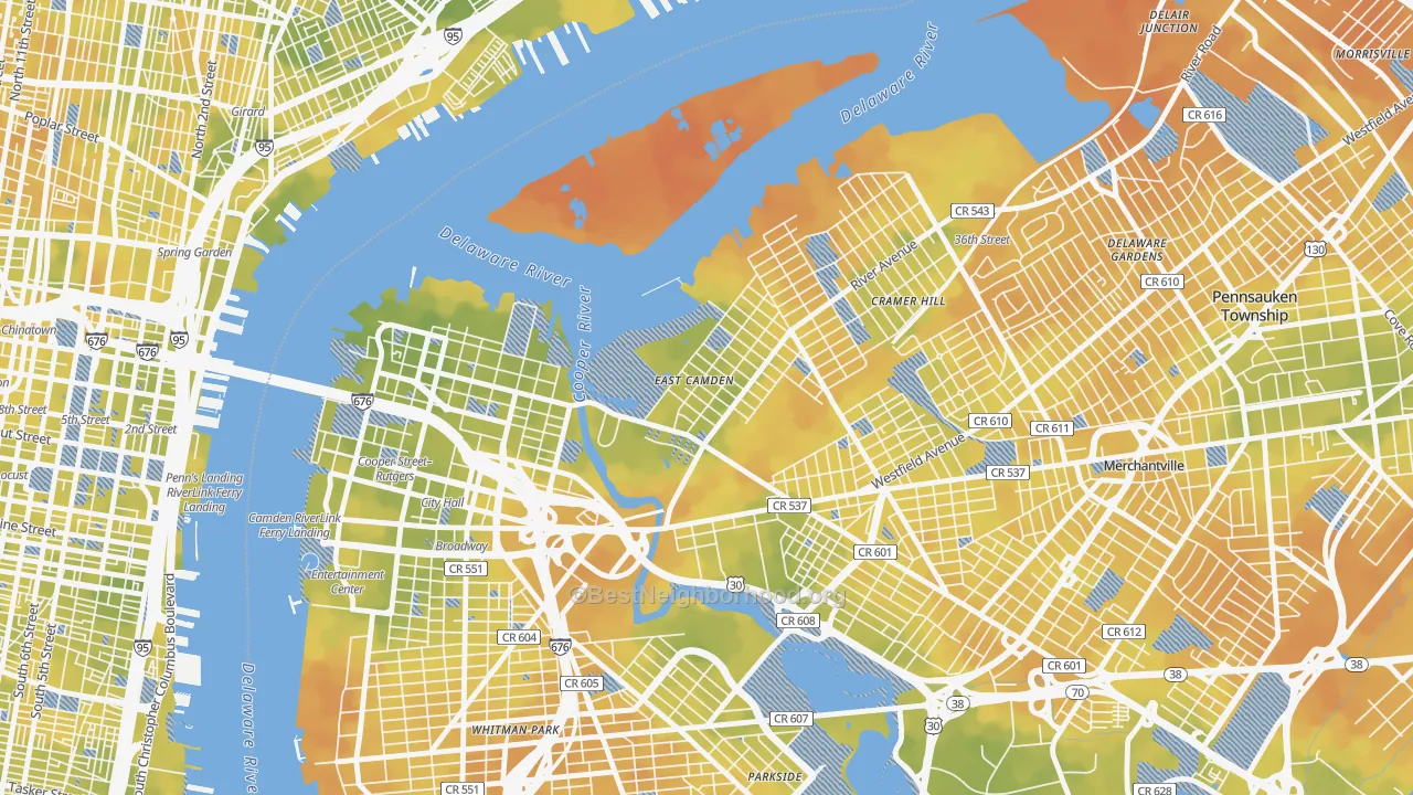 Bike Grade map of Cramer Hill, Camden, NJ