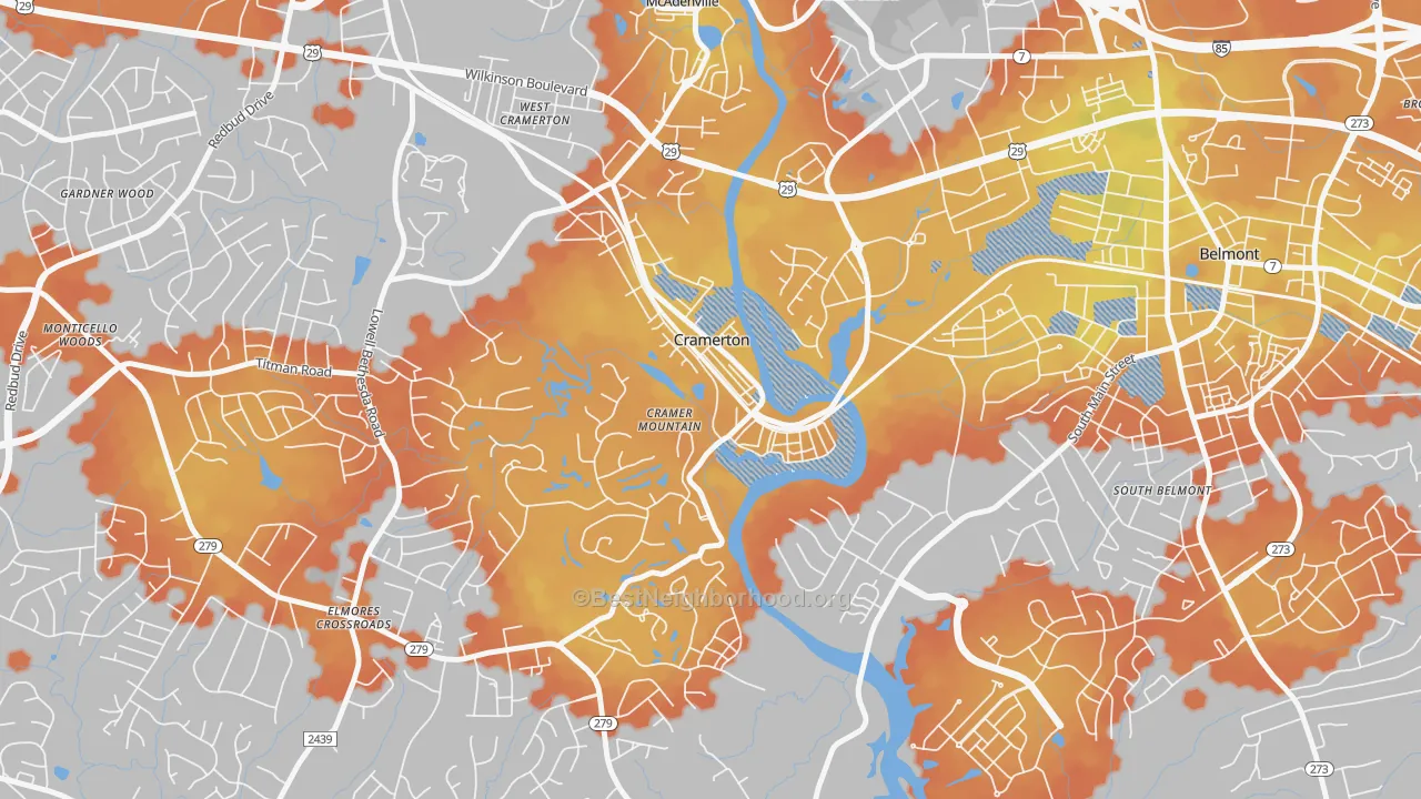 Bike Grade map of Cramerton, NC