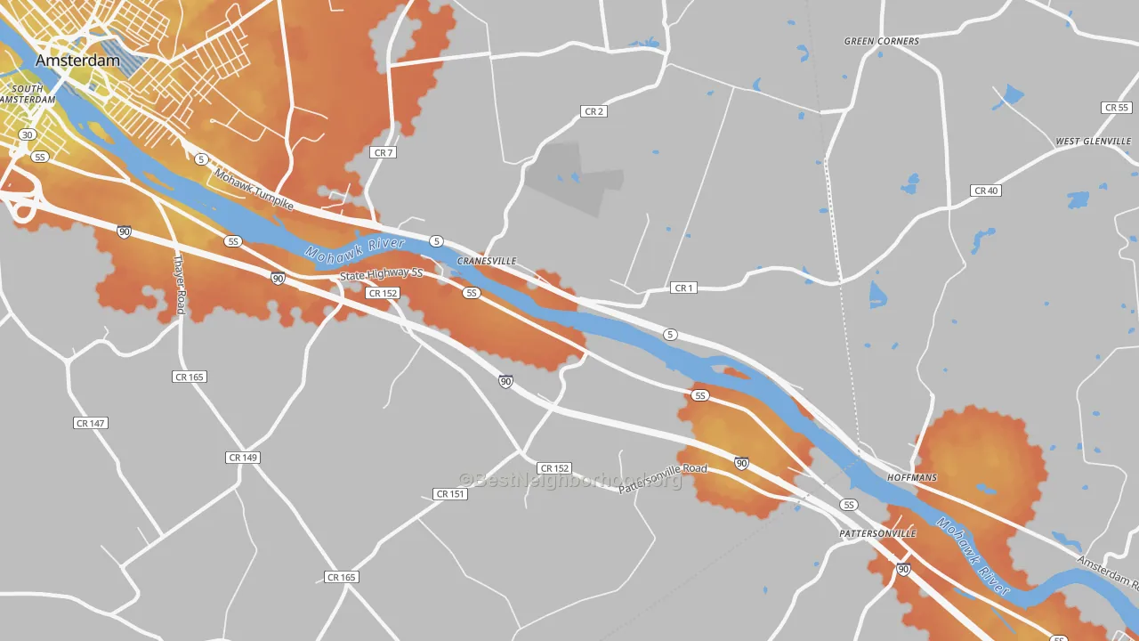 Bike Grade map of Cranesville, NY