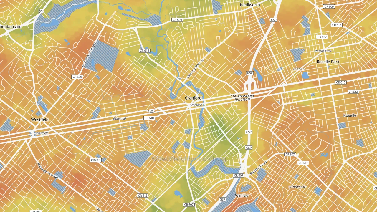 Bike Grade map of Cranford, NJ