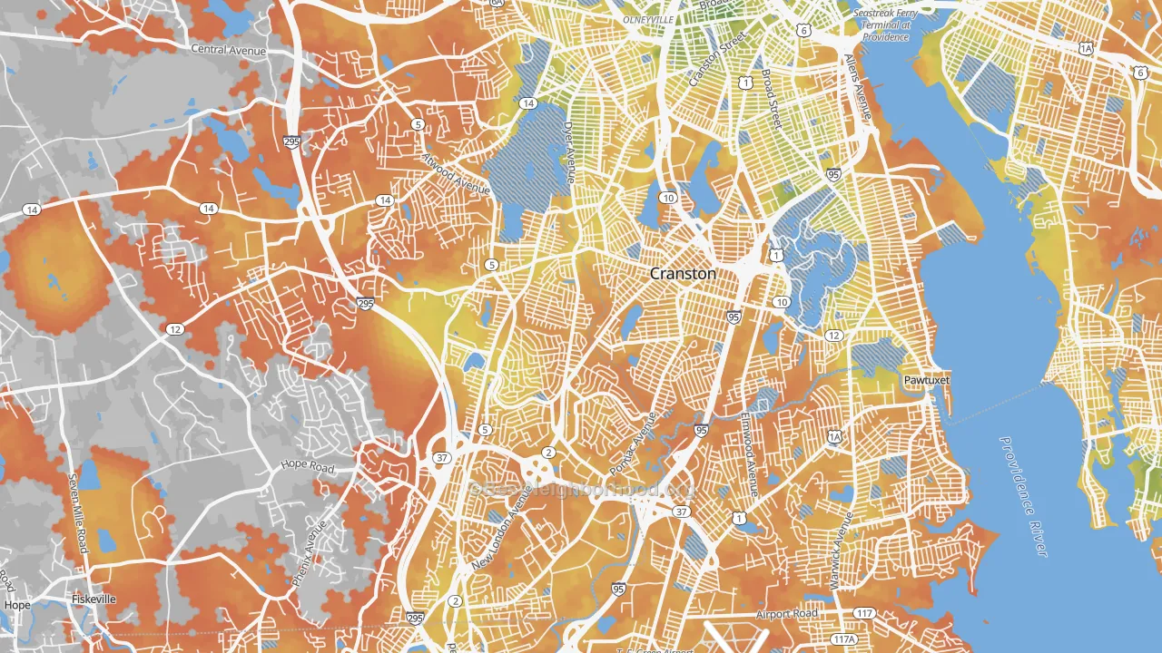 Bike Grade map of Cranston, RI