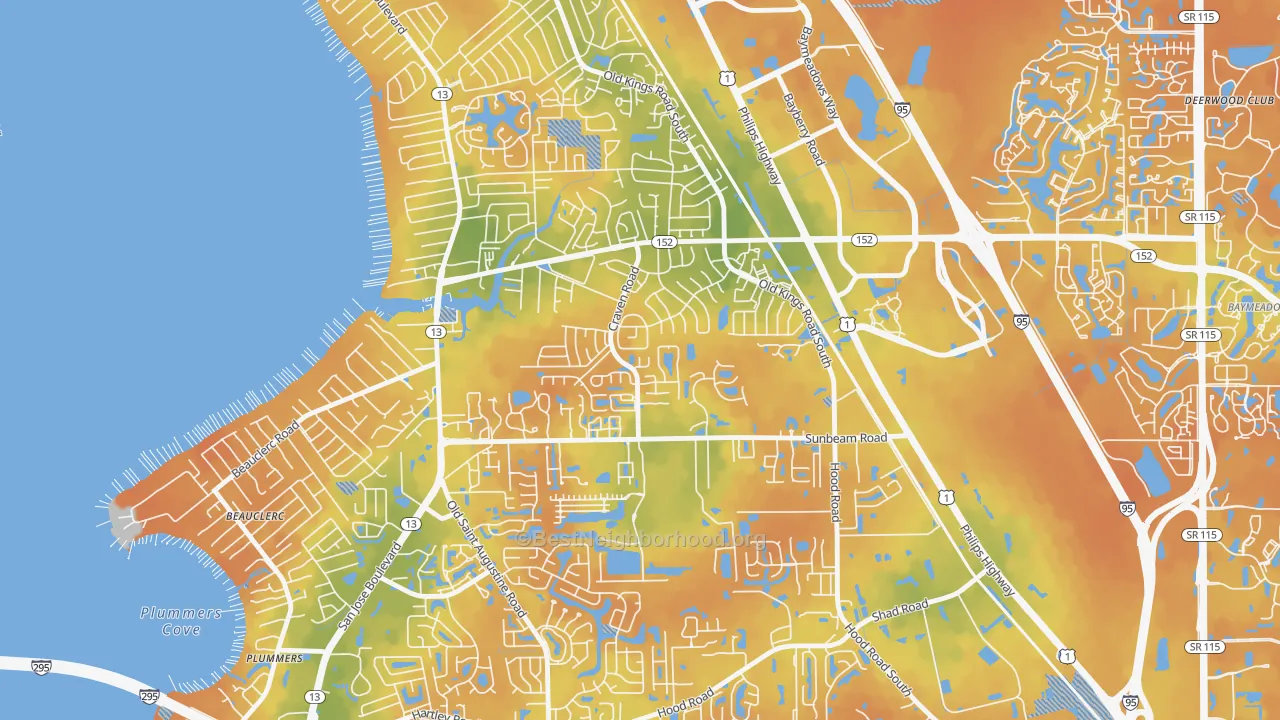 Bike Grade map of Craven, Jacksonville, FL