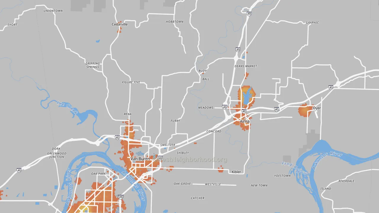 Bike Grade map of Crawford County, AR