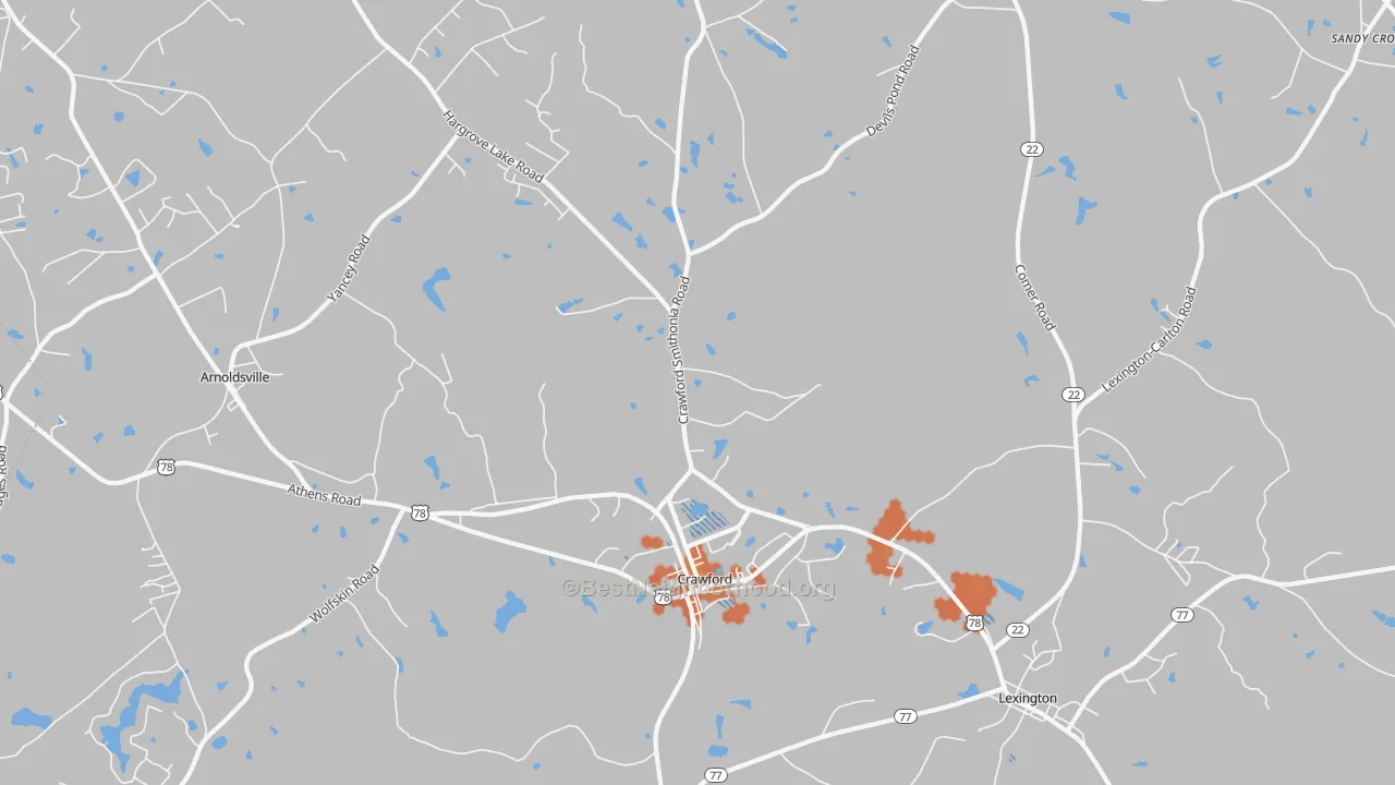 Bike Grade map of Crawford, GA