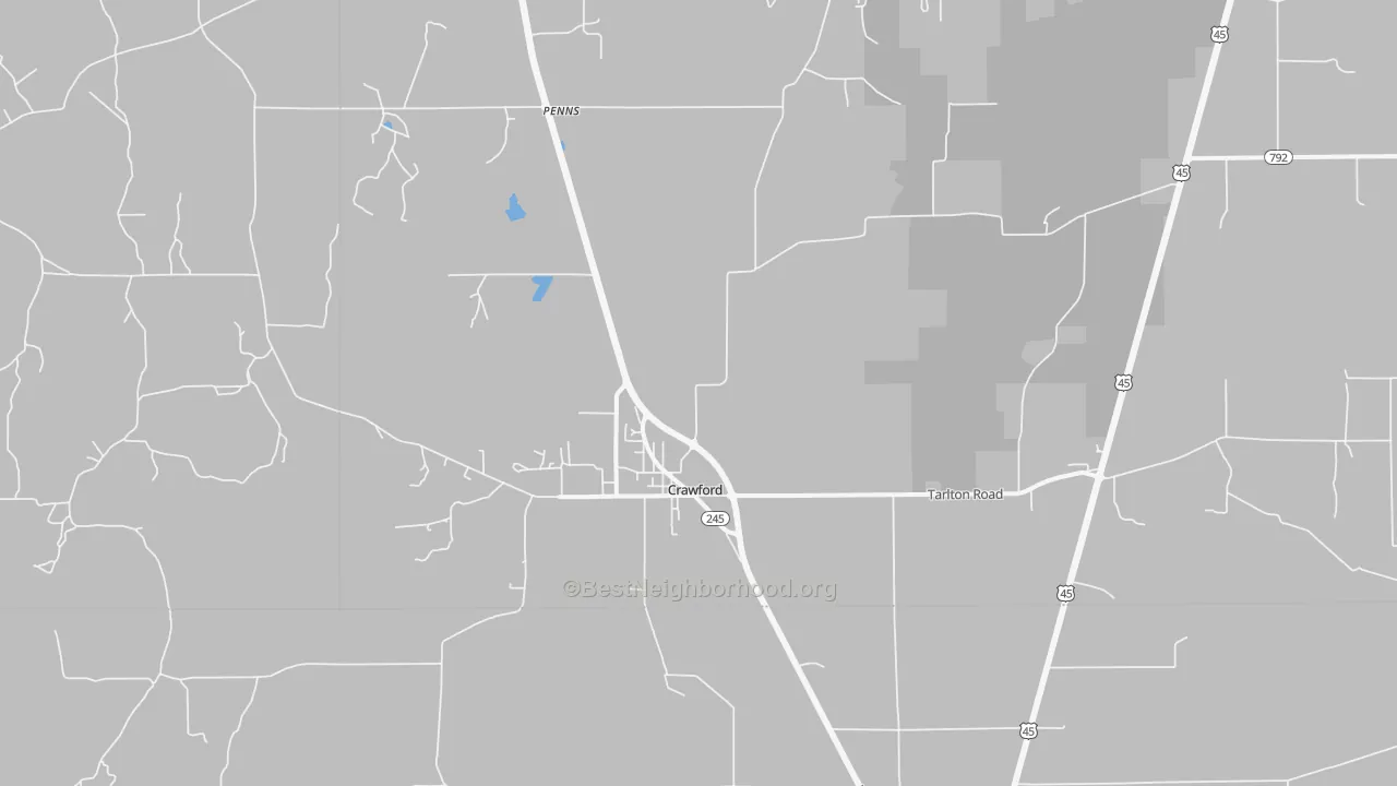Bike Grade map of Crawford, MS