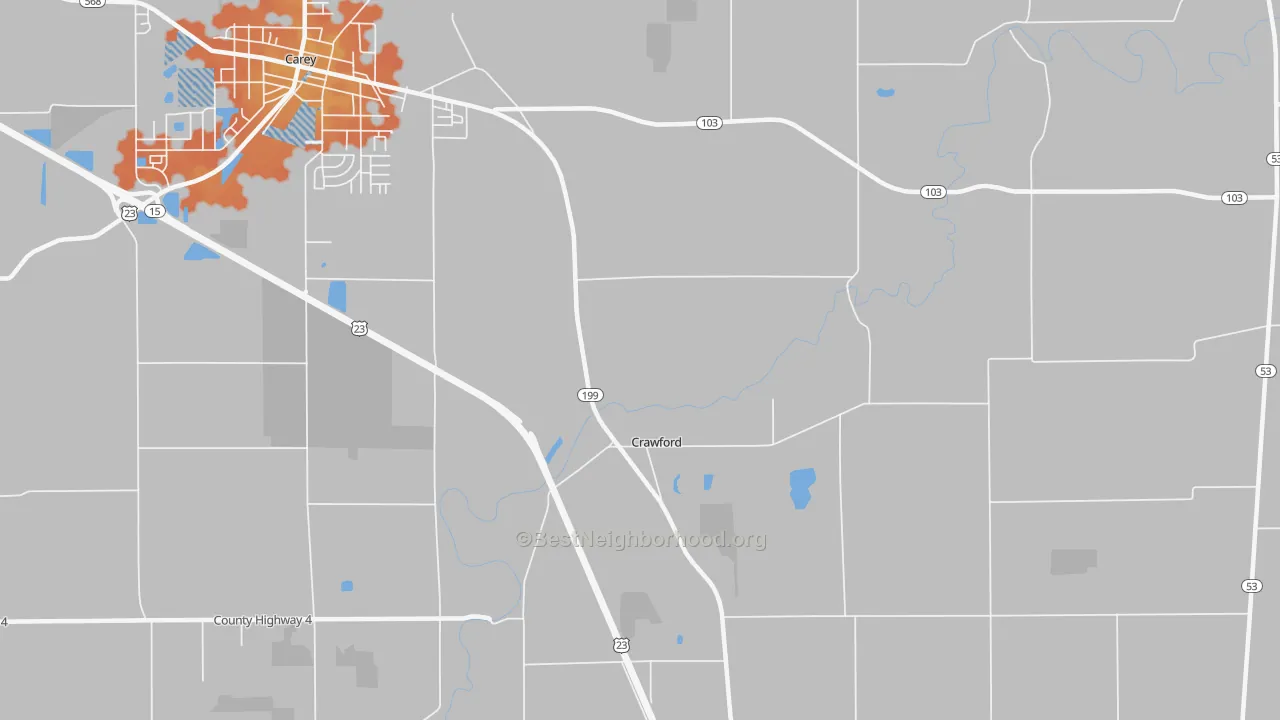 Bike Grade map of Crawford, OH