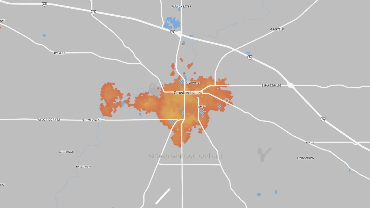 Bike Grade map of Crawfordsville, IN