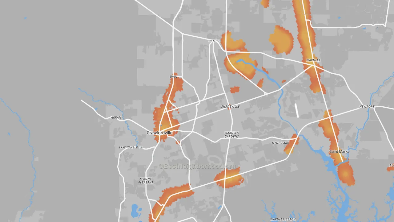 Bike Grade map of Crawfordville, FL