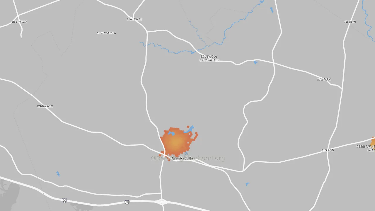 Bike Grade map of Crawfordville, GA