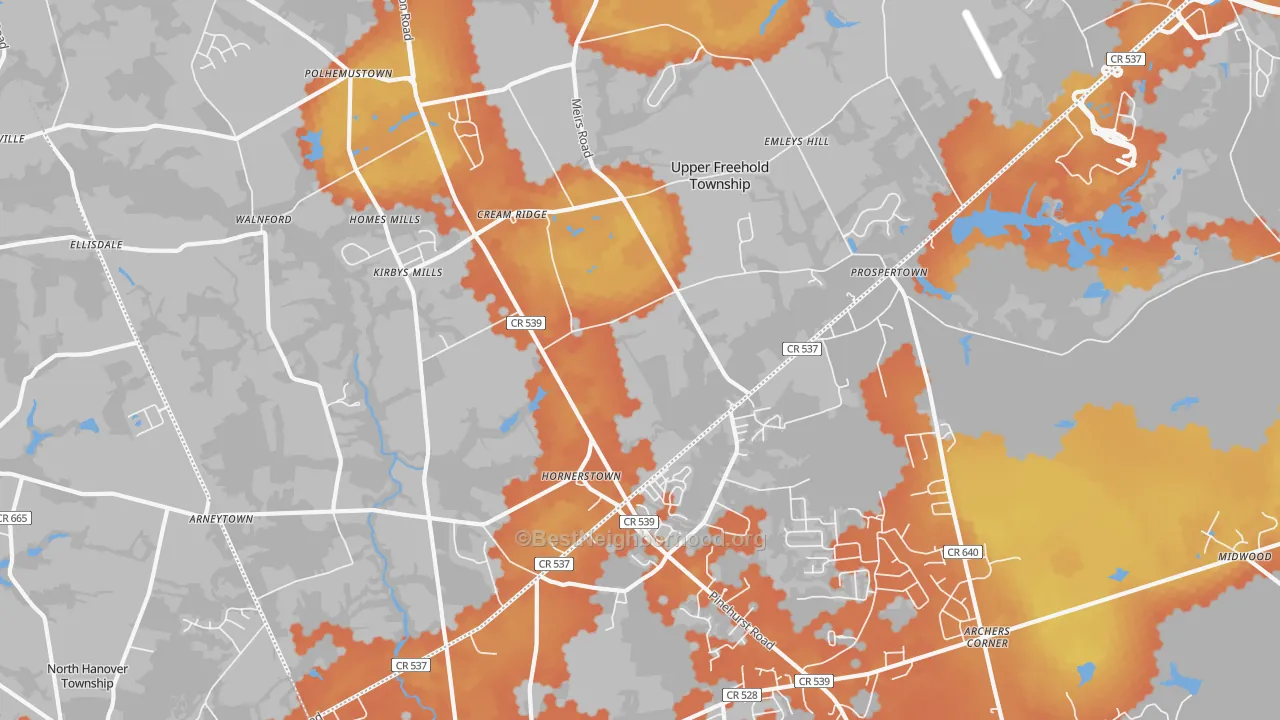 Bike Grade map of Cream Ridge, NJ