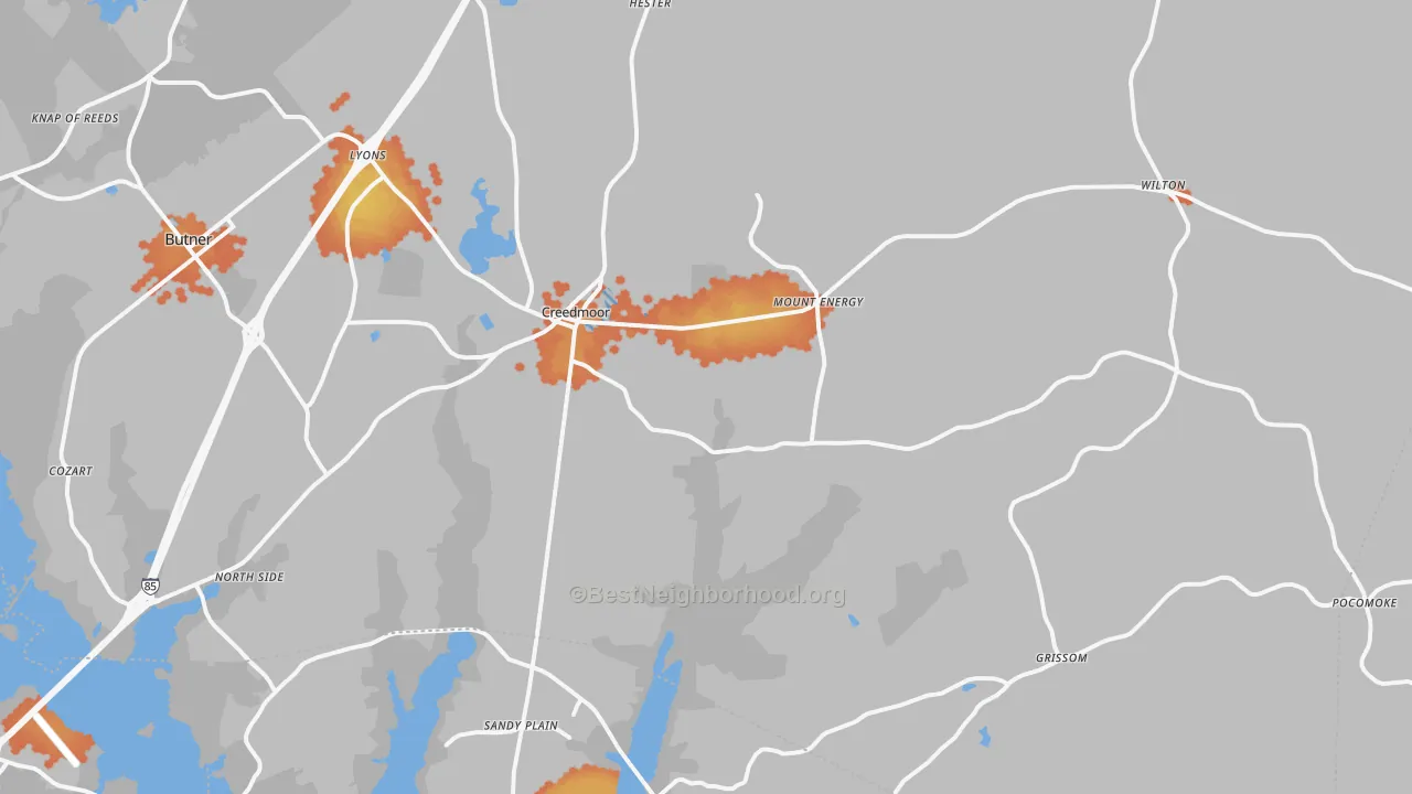 Bike Grade map of Creedmoor, NC