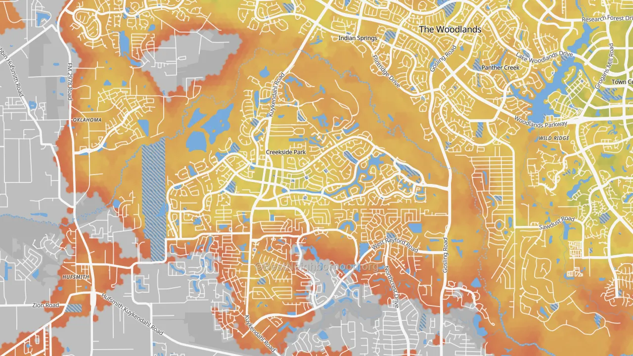 Bike Grade map of Creekside Park, The Woodlands, TX