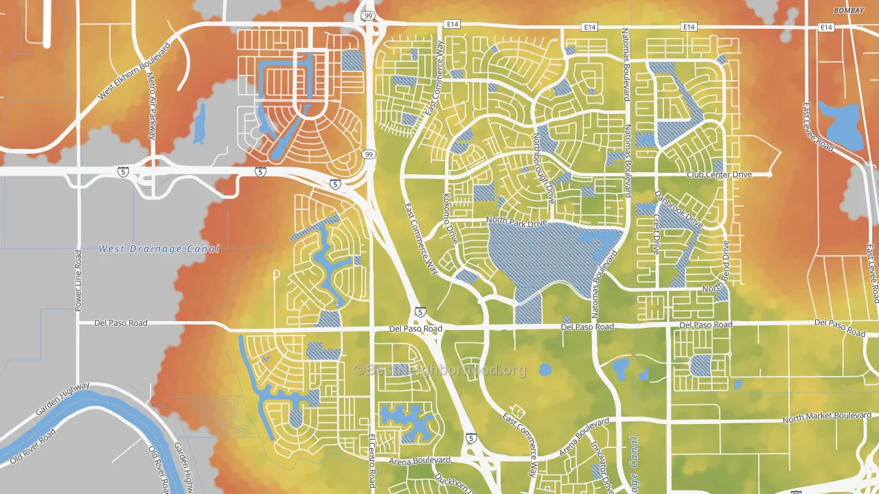 Bike Grade map of Creekside, Sacramento, CA
