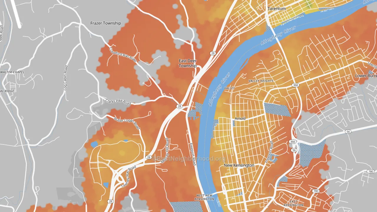 Bike Grade map of Creighton, PA