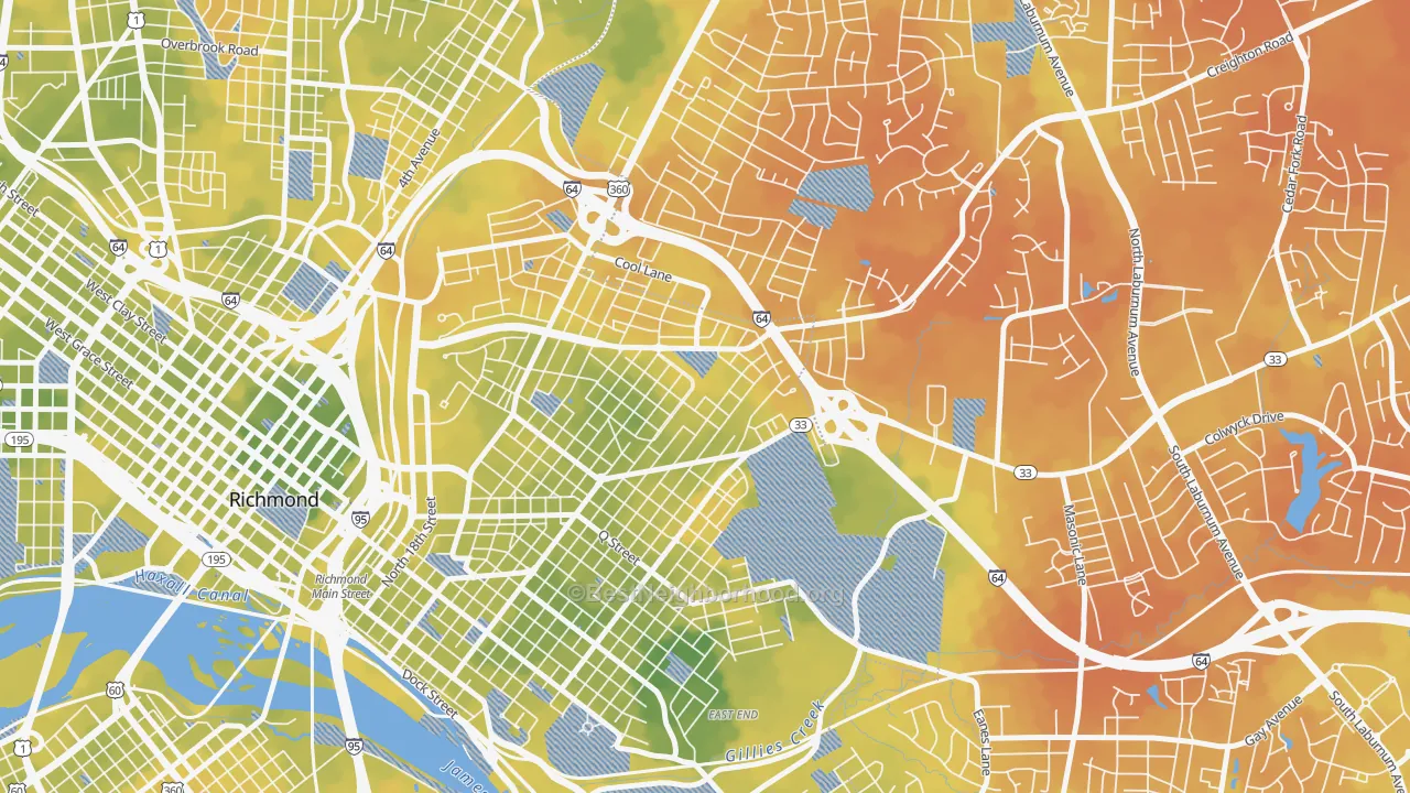 Bike Grade map of Creighton, Richmond, VA