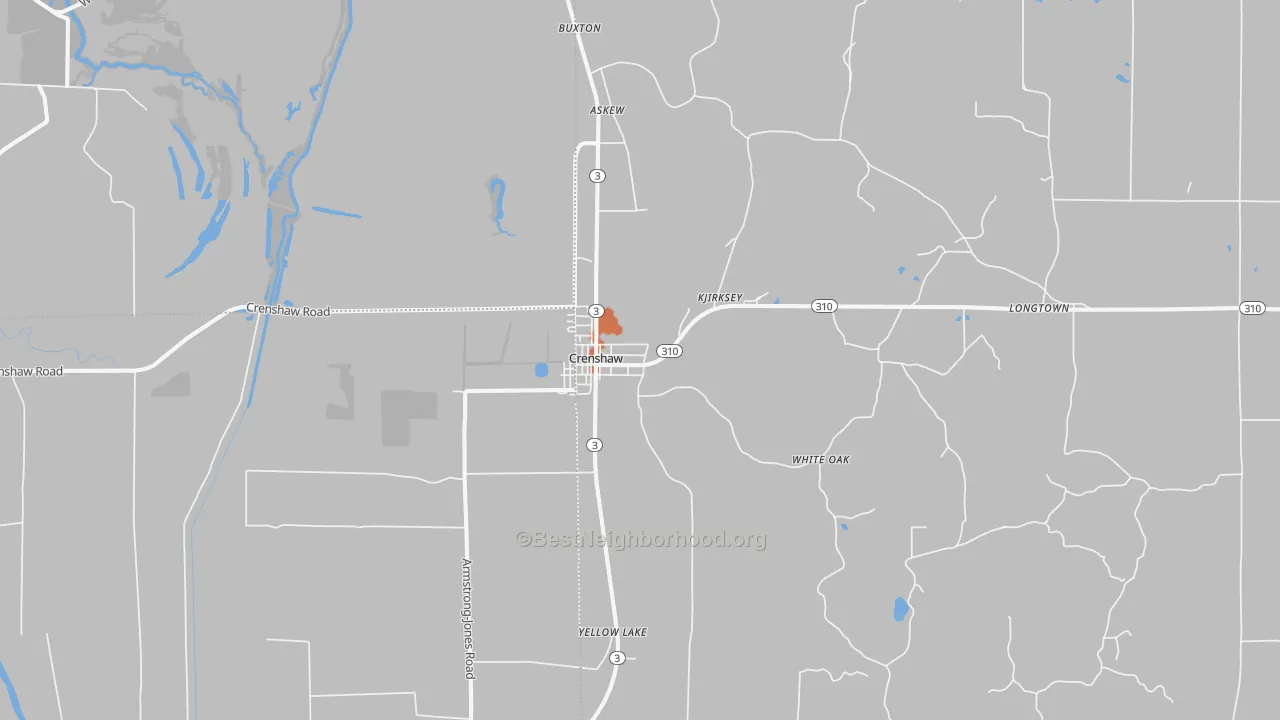 Bike Grade map of Crenshaw, MS