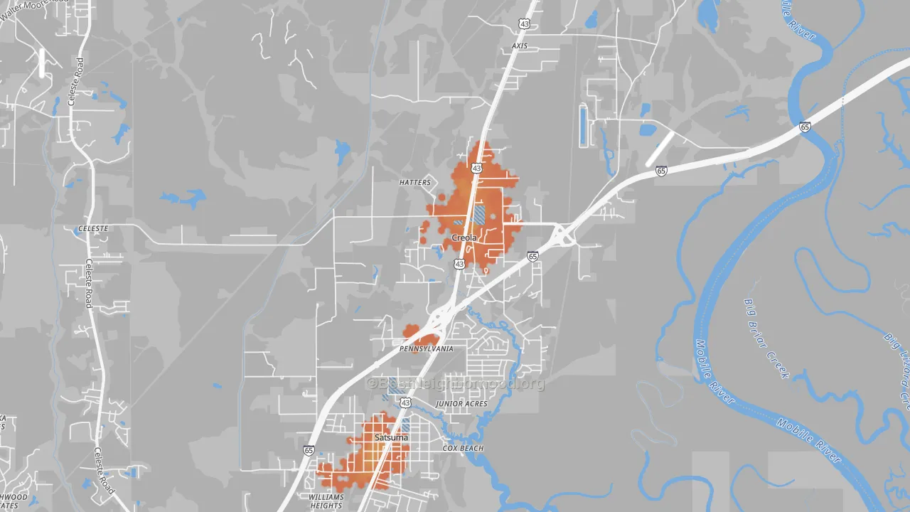 Bike Grade map of Creola, AL