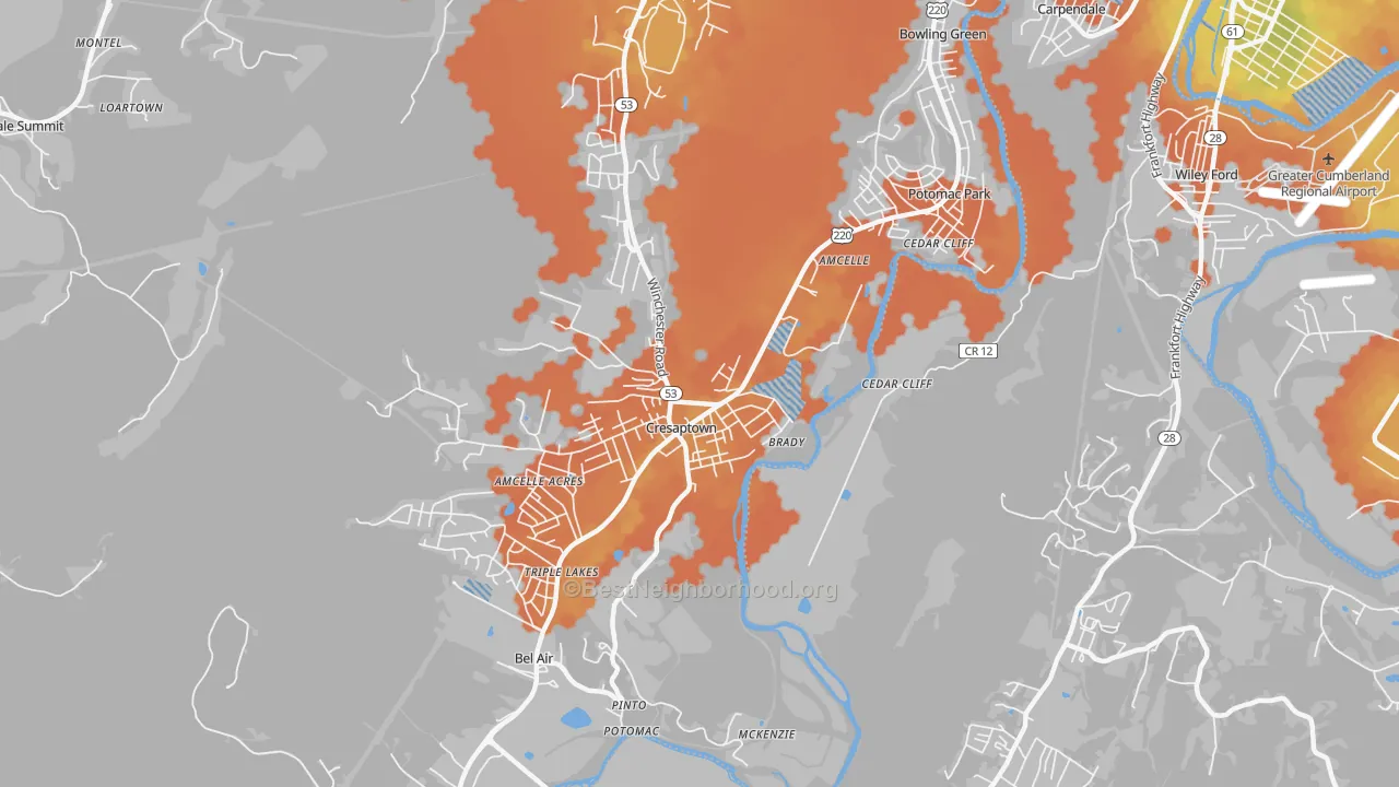 Bike Grade map of Cresaptown, MD