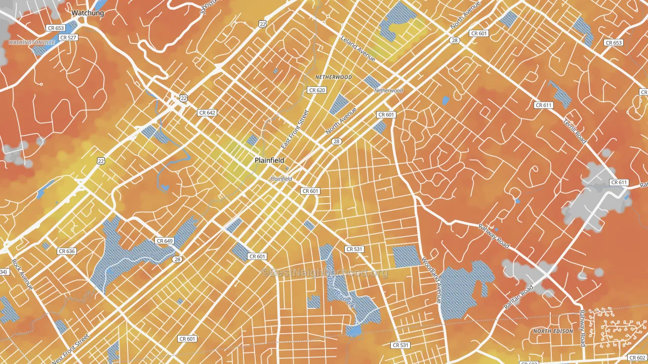 Bike Grade map of Crescent Area Historic District, Plainfield, NJ