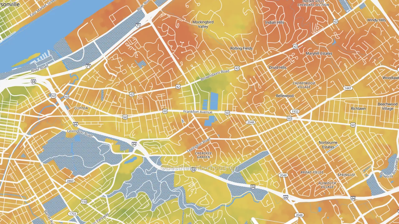 Bike Grade map of Crescent Hill, Louisville, KY