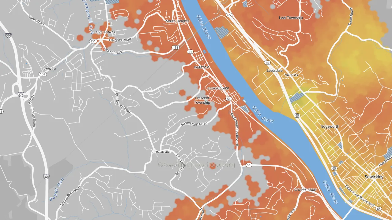 Bike Grade map of Crescent, PA