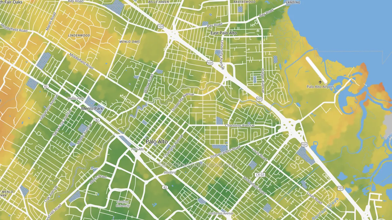 Bike Grade map of Crescent Park, Palo Alto, CA