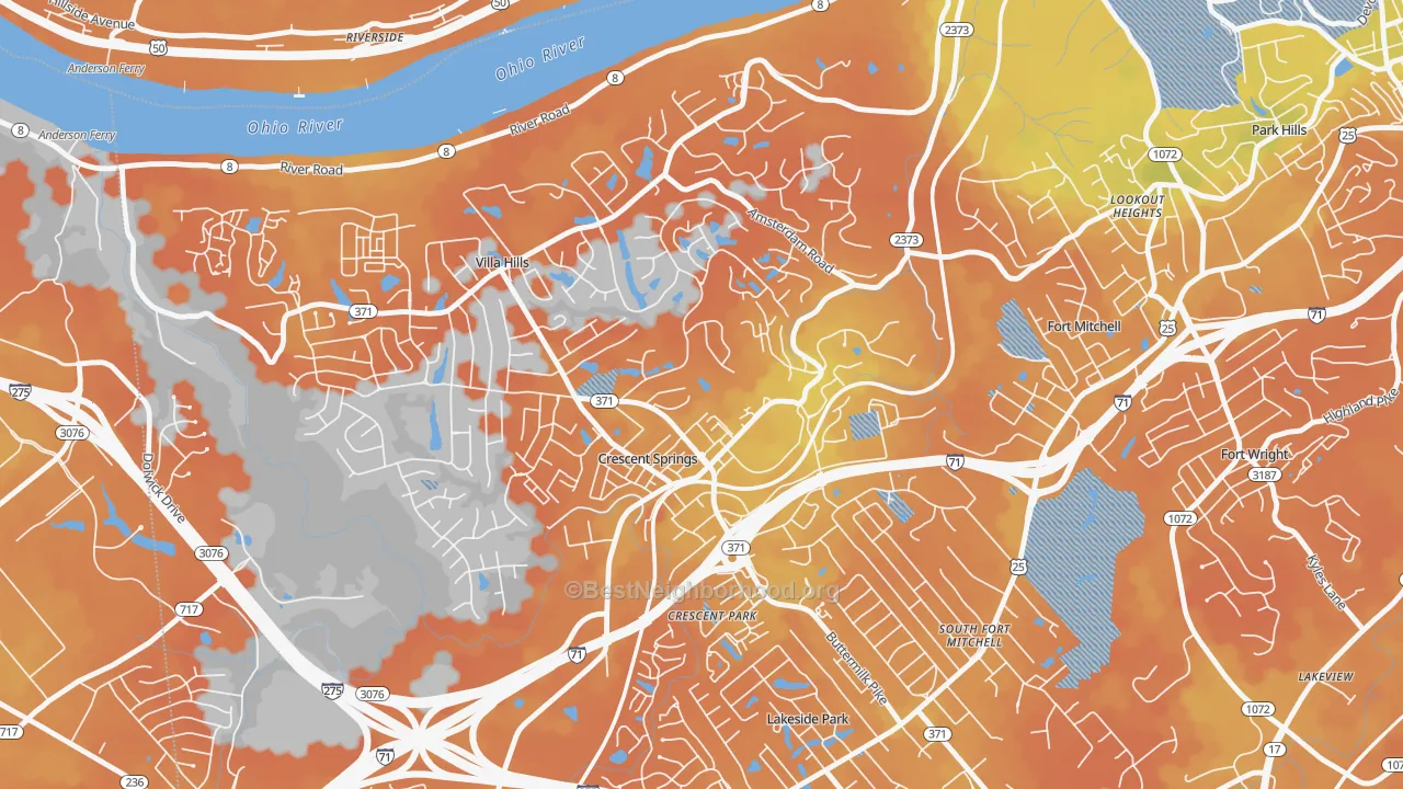 Bike Grade map of Crescent Springs, KY
